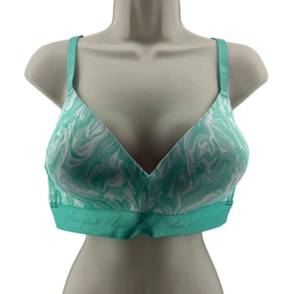 Victoria's Secret Pink Wear Everywhere Wireless Lightly Lined Green Swirl 38D